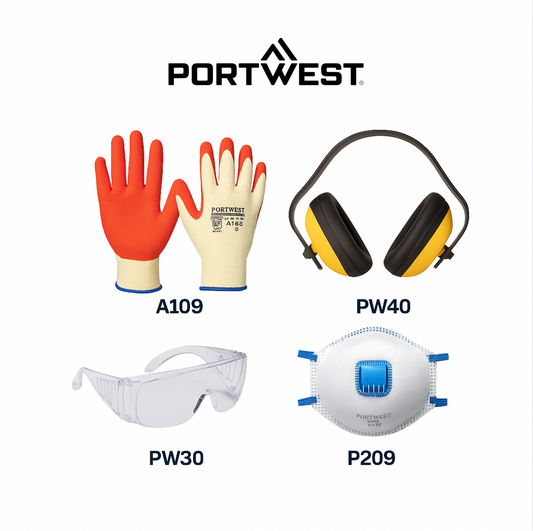 Everyday PPE Kit - PortWest (Work Gloves. Ear Defenders, Safety Glasses, Dust Mask)