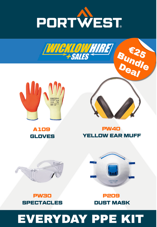 Everyday PPE Kit - PortWest (Work Gloves. Ear Defenders, Safety Glasses, Dust Mask)